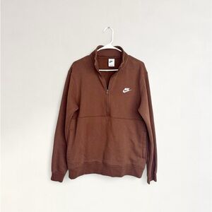 (M) Nike • Sportswear Club 1/2 Zip Pullover Sweatshirt Brown Cacao